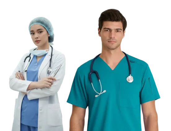 Doctor and nurse in medical uniforms