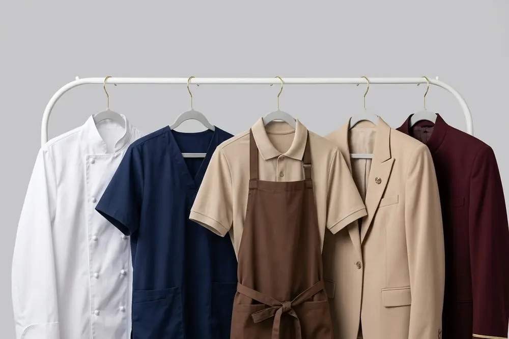 Ready-stock uniforms on a rail