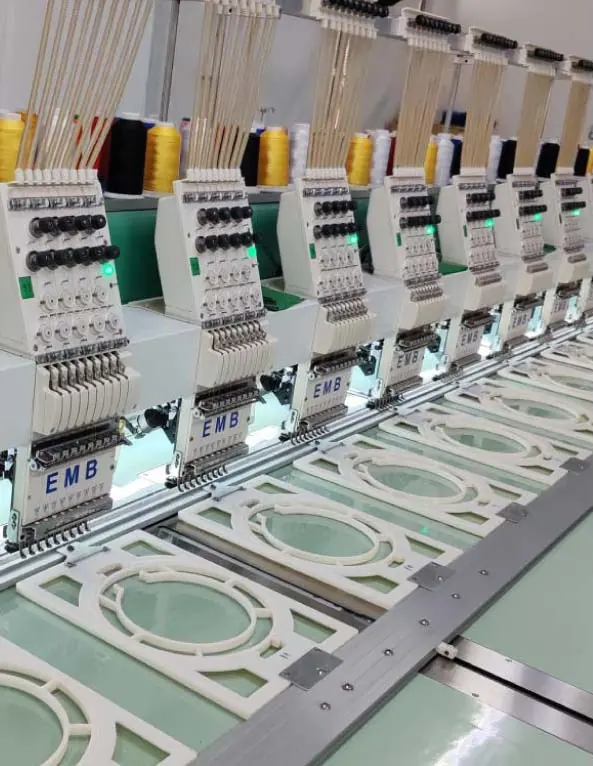 Embroidery machines on the production floor
